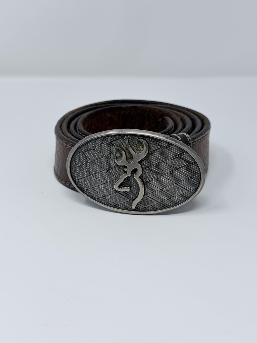 Vintage Browning Leather Belt Deer Buckle Brown Western Belt, Size 40